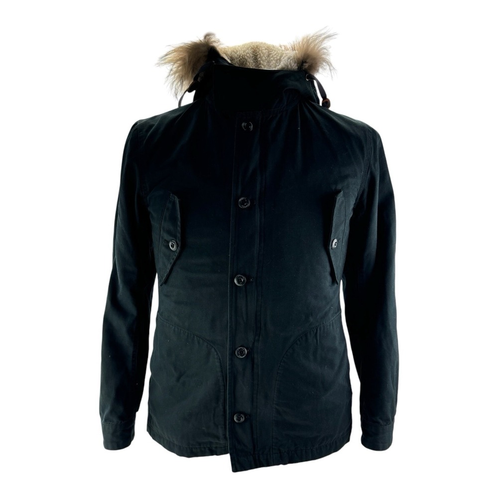 Journal Standard Sherpa-Lined Cotton Jacket w/ Fur Hood‎ Blue Men's Size Medium
